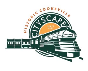 The Cityscape logo features a train engine and main street store fronts
