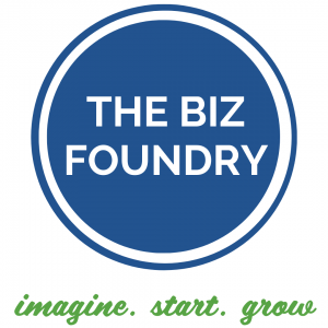 The Biz Foundry A blue circle withe The Biz FOundrys name in the center