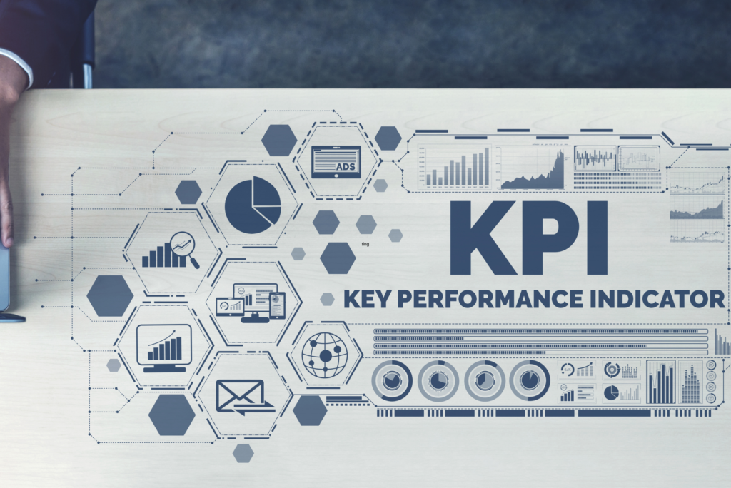 image of desk with key performance indicator graphic