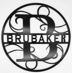 Photo of custom made metal sign that reads Brubaker made by Custom Creations in Cookeville TN