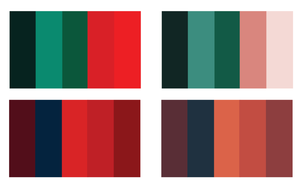 Example of two color schemes showing the difference between a loud color palette and a harmonious one. 