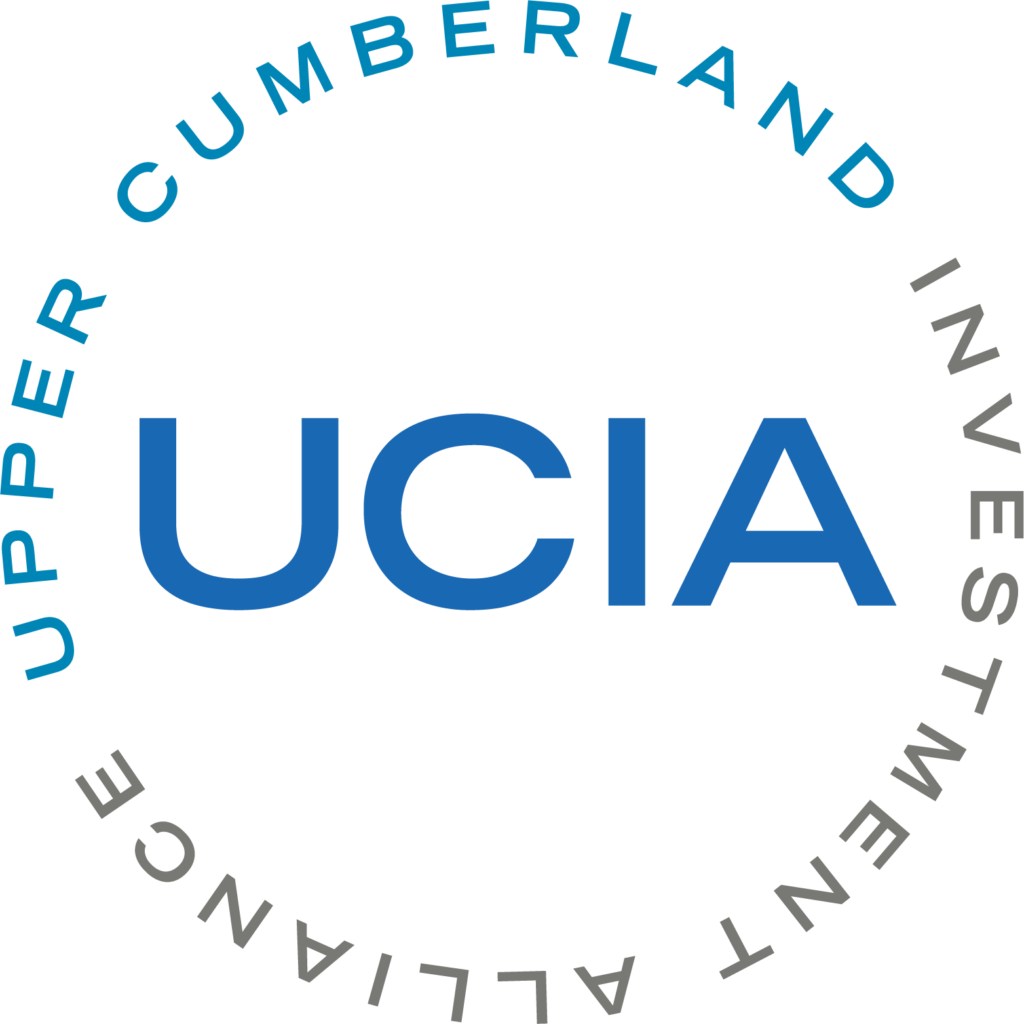 Circular logo with large blue letters 'UCIA' at center and curved gray text along the edge.